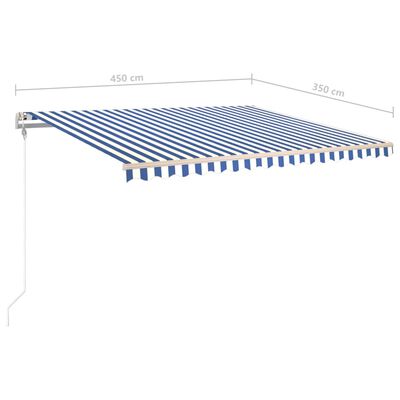 vidaXL Ръчно прибиращ се сенник с прътове 4,5x3,5 м синьо и бяло