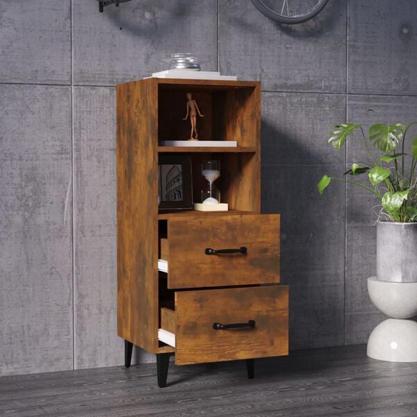 vidaXL Сайдборд, опушен дъб, 34,5x34x90 см, инженерно дърво