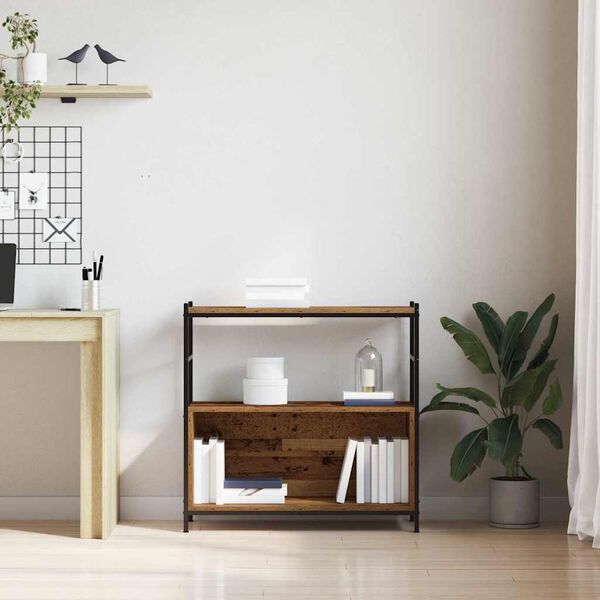 vidaXL Рафт за книги Опушен дъб 80 x 30 x 78.5 см Инженерно дърво