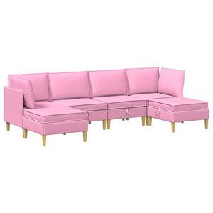 vidaXL Модулен диван комплект със съхранение 6 pcs Розово Текстил