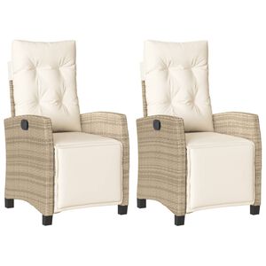 vidaXL Накланящи градински столове с подложка 2 бр, бежов, полиратан