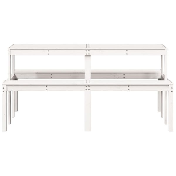 vidaXL Пикник маса, бяла, 160x134x75 см, борово дърво масив