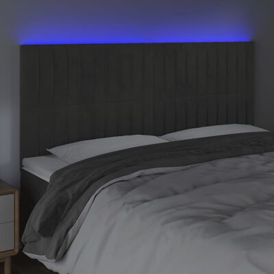 vidaXL LED горна табла за легло, тъмносива, 200x5x118/128 см, кадифе