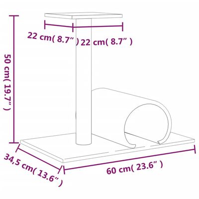 vidaXL Котешки стълб за драскане с тунел, кремав, 60x34,5x50 см