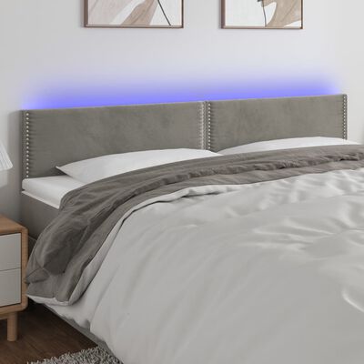 vidaXL LED горна табла за легло, светлосива, 180x5x78/88 см кадифе