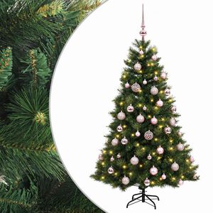 vidaXL Изкуствена коледна елха с топки 120 см 150 LED светодиода