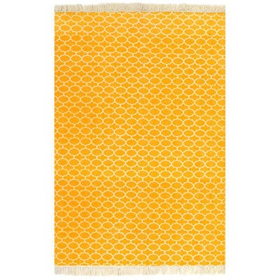 vidaXL Килим тип черга, памук, 120x180 см, с шарки, жълт