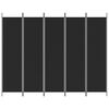 vidaXL Параван за стая, 5 панела, черен, 250x200 см, текстил