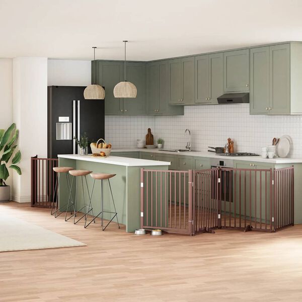 vidaXL Сгъваема преграда за куче с врата 10 панела кафяв 800 см топола