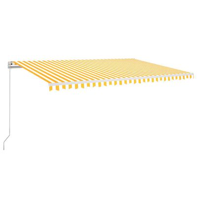 vidaXL Ръчно прибиращ се сенник, 500x350 см, жълто и бяло