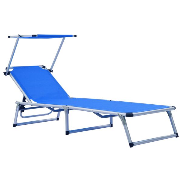 312457 vidaXL Folding Sun Loungers with Roof 2 pcs Aluminium&Textilene Blue