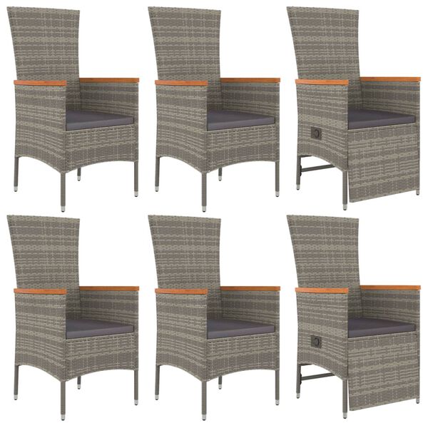 vidaXL Градински трапезен комплект 7 части с възглавници сив полиратан