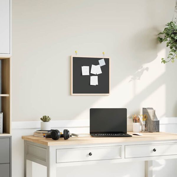 vidaXL Табло с тебешир и рамка от масивна борова дървесина, черно