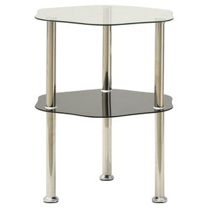 vidaXL Странична маса с 2 рафта прозрачно и черно 38x38x50 см стъкло