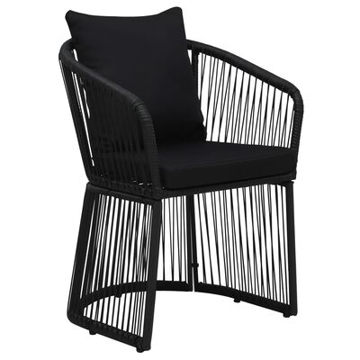 vidaXL Градински столове с възглавници, 2 бр, PVC ратан, черни