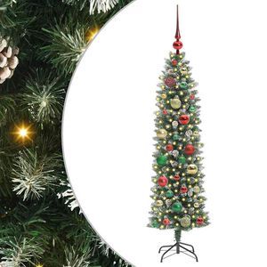 vidaXL Изкуствено Тънко Коледно Дърво Зелен и бял 120 cm