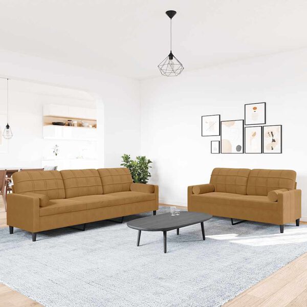 vidaXL Мека мебел от 2 части с възглавници и болстери кафяв кадифе