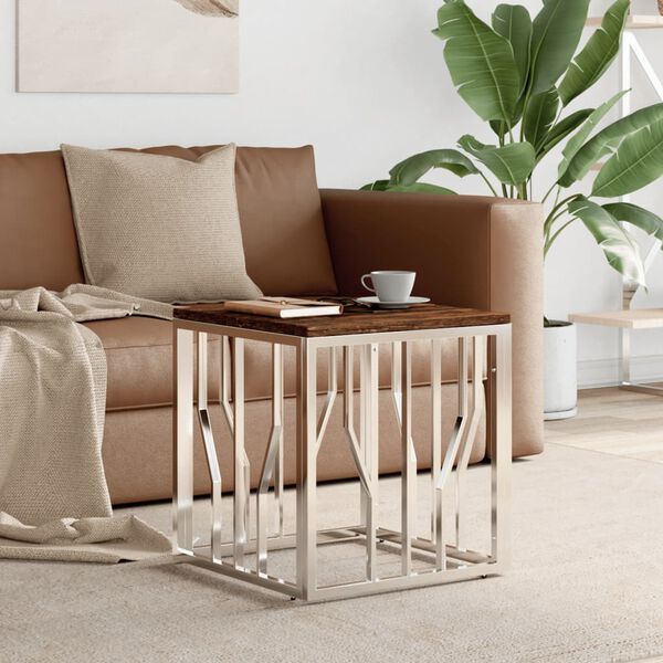 vidaXL Маса за кафе, неръждаема стомана и регенерирано дърво масив