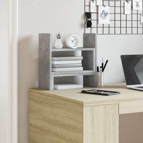 vidaXL Органайзер за бюро, бетонно сив, 38,5x17x39 см, инженерно дърво