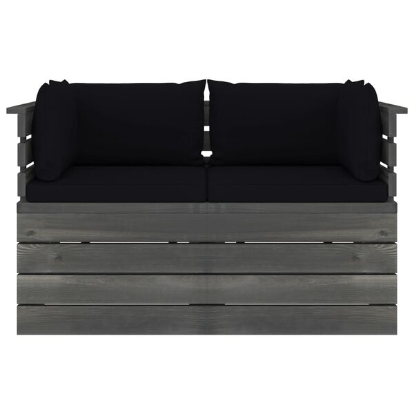 vidaXL Градински 2-местен палетен диван възглавници борово дърво масив