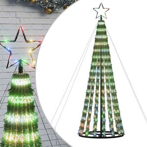 vidaXL Коледна елха светещ конус 275 LED цветна 180 см