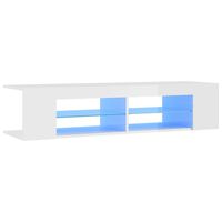 vidaXL ТВ шкаф с LED осветление, бял гланц, 135x39x30 см