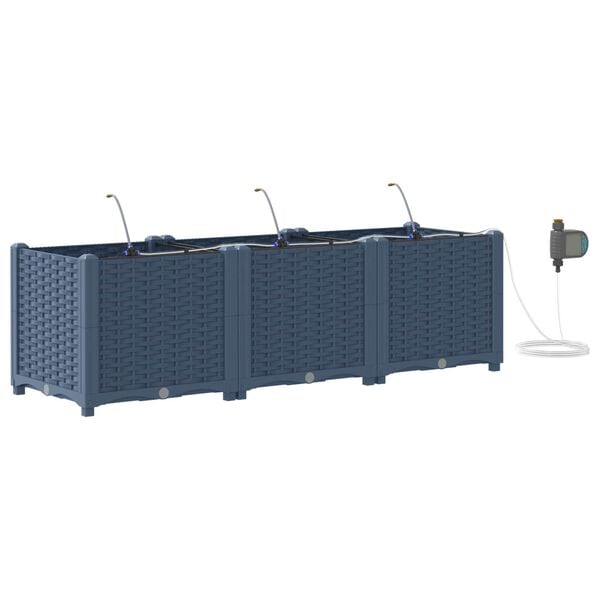 vidaXL Градинска саксия 3 pcs Сив 120 x 40 x 37,5 см Пластмаса