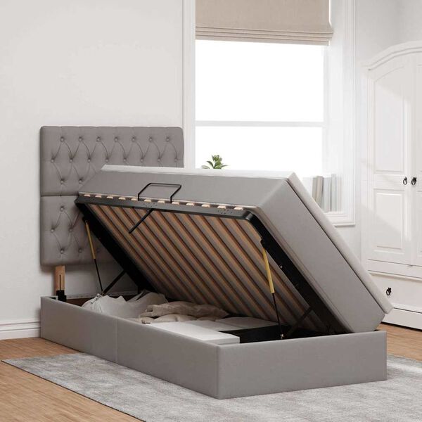 vidaXL Легло с място за съхранение и LED Таупе 90 x 190 cm Полиестер