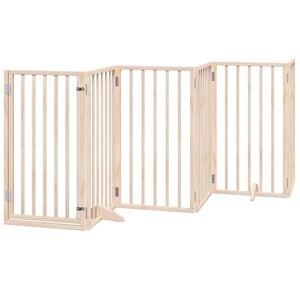 vidaXL Кучешка порта с врата, сгъваема, 6 панела, 300 см, тополово дърво