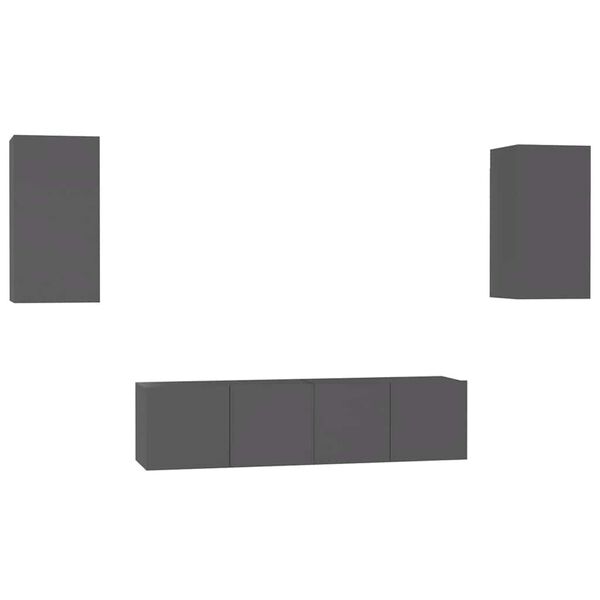 vidaXL Комплект ТВ шкафове от 4 части, сив, инженерно дърво