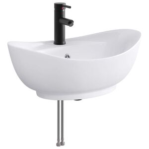 vidaXL Мивка за баня с кран и отвод Матово черно 59 x 35 x 21 см