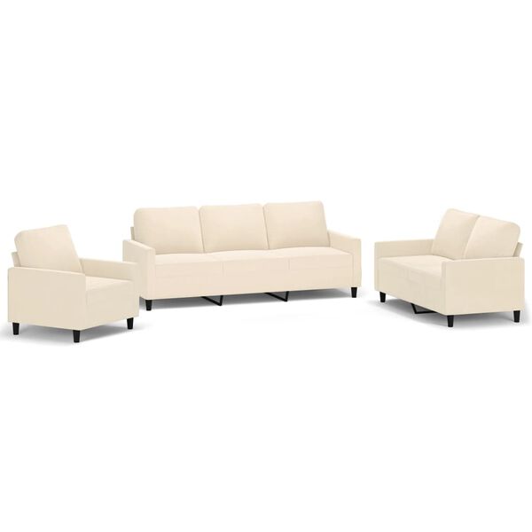 vidaXL Комплект дивани от 3 части с възглавници, кремав, кадифе