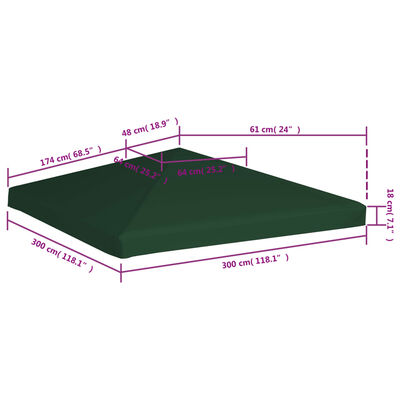 vidaXL Покрив за шатра, 310 г/м², 3x3 м, зелен