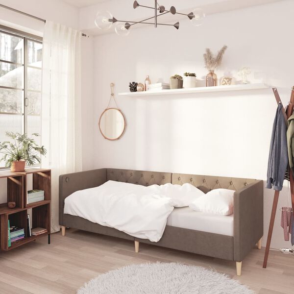 vidaXL Дневно легло с матрак, USB, таупе, текстил, 90x200 см