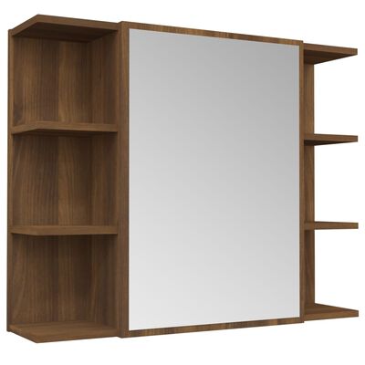 vidaXL Огледален шкаф за баня кафяв дъб 80x20,5x64 см инженерно дърво