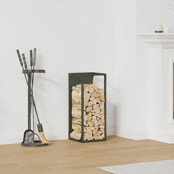 vidaXL Стойка за дърва за огрев маслиненозелена
