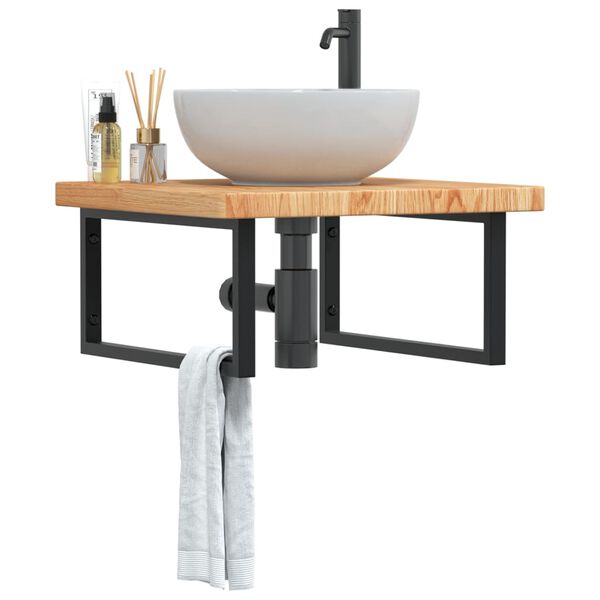 vidaXL Стенен рафт за мивка, стомана и масивно дърво дъб