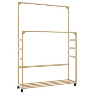 vidaXL Закачалка за дрехи с рафтове и колелца, 90x35x155 см, бамбук