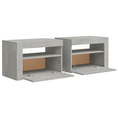 vidaXL Нощни шкафчета, 2 бр, с LED, бетонно сиви, 60x35x40 см