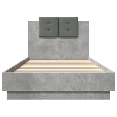 vidaXL Рамка за легло с табла и LED осветление, бетонно сив, 90x200 см