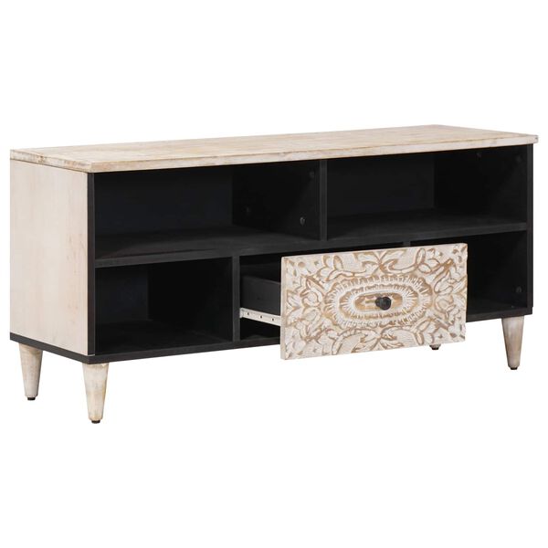 vidaXL ТВ шкаф с рафт Бяло 100 x 33,5 x 46 см Солидно мангово дърво