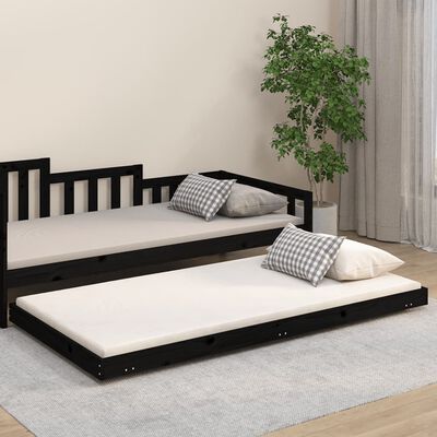 vidaXL Рамка за легло, черно, борово дърво масив, 90x200 см