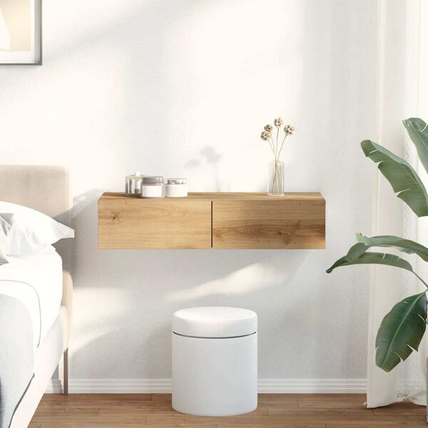 vidaXL Стенен рафт с чекмеджета дъб артизан 80x33x17см инженерно дърво