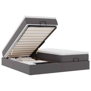 vidaXL Османска легло с матраци, сиво, 180x200 см, изкуствена кожа