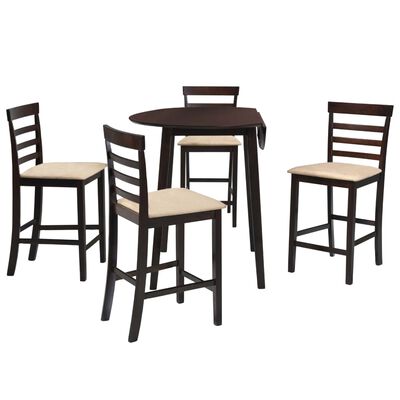 vidaXL Комплект бар маса и столове, 5 части, дървен масив, тъмнокафяв