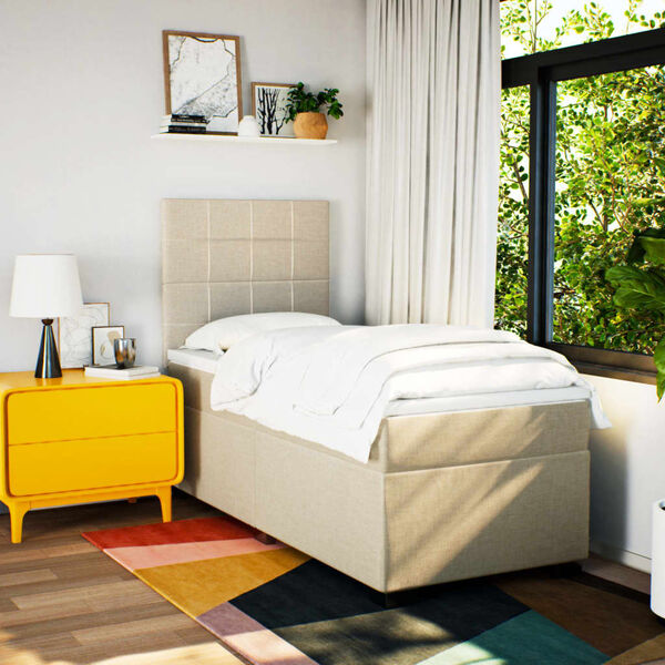 vidaXL Боксспринг легло с матрак, кремава, 90x200 см, плат