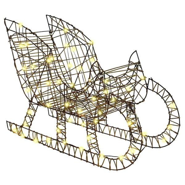 vidaXL Дядо Коледа, който дърпа шейна Топло бяло Ратан