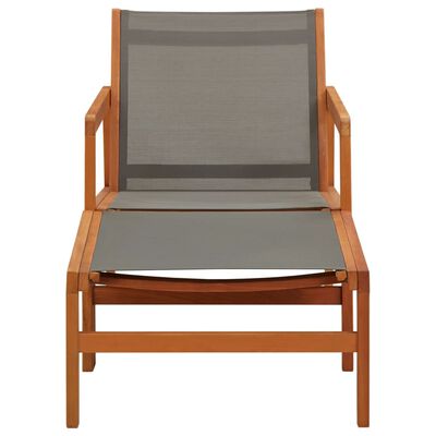 vidaXL Градински стол с подложка за крака сив евкалипт масив textilene