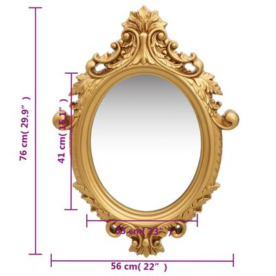 vidaXL Стенно огледало, стил замък, 56x76 см, златисто