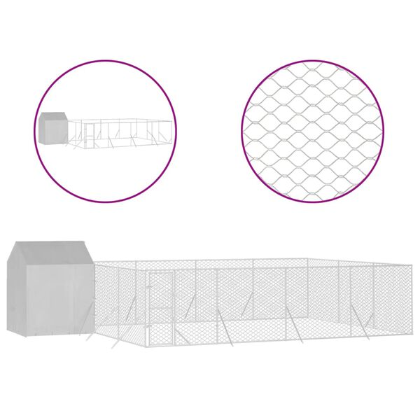 vidaXL Външна клетка за куче с покрив сребриста 10x6x2,5 м стомана